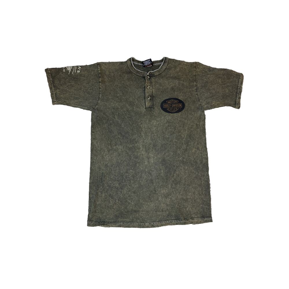 VTG 90s Harley Davidson Button Motorcycle T-Shirt Mens Brown/Black 3D Tag Medium